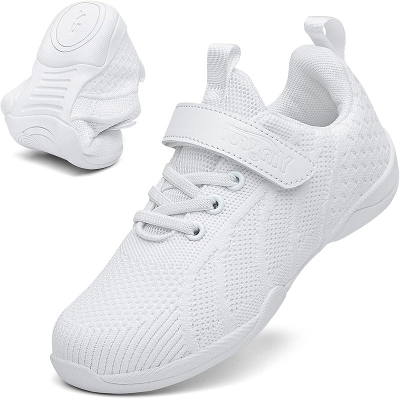 DADAWEN أحذية تشجيع بيضاء للفتيات الشابات للتدريب الرياضي والتنس، أحذية تشجيع تنافسية قابلة للتنفس - Image 1